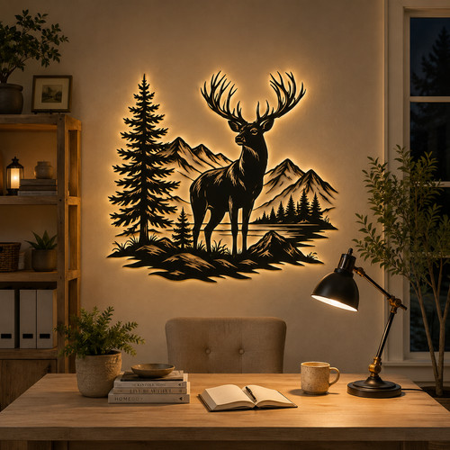 Forest deer led metal wall - deer,
