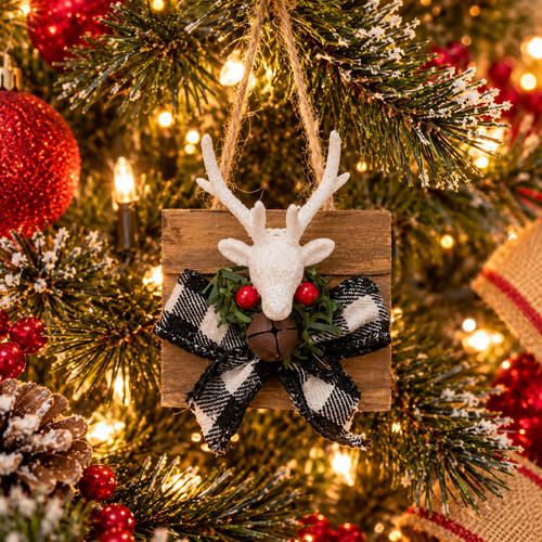 Rustic deer wooden ornament - deer,