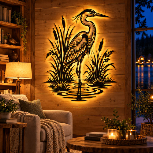 Rustic heron led - led, art