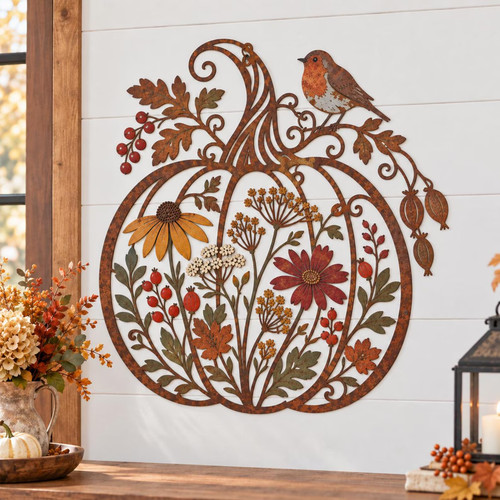 Metal fall pumpkin - metal, floral